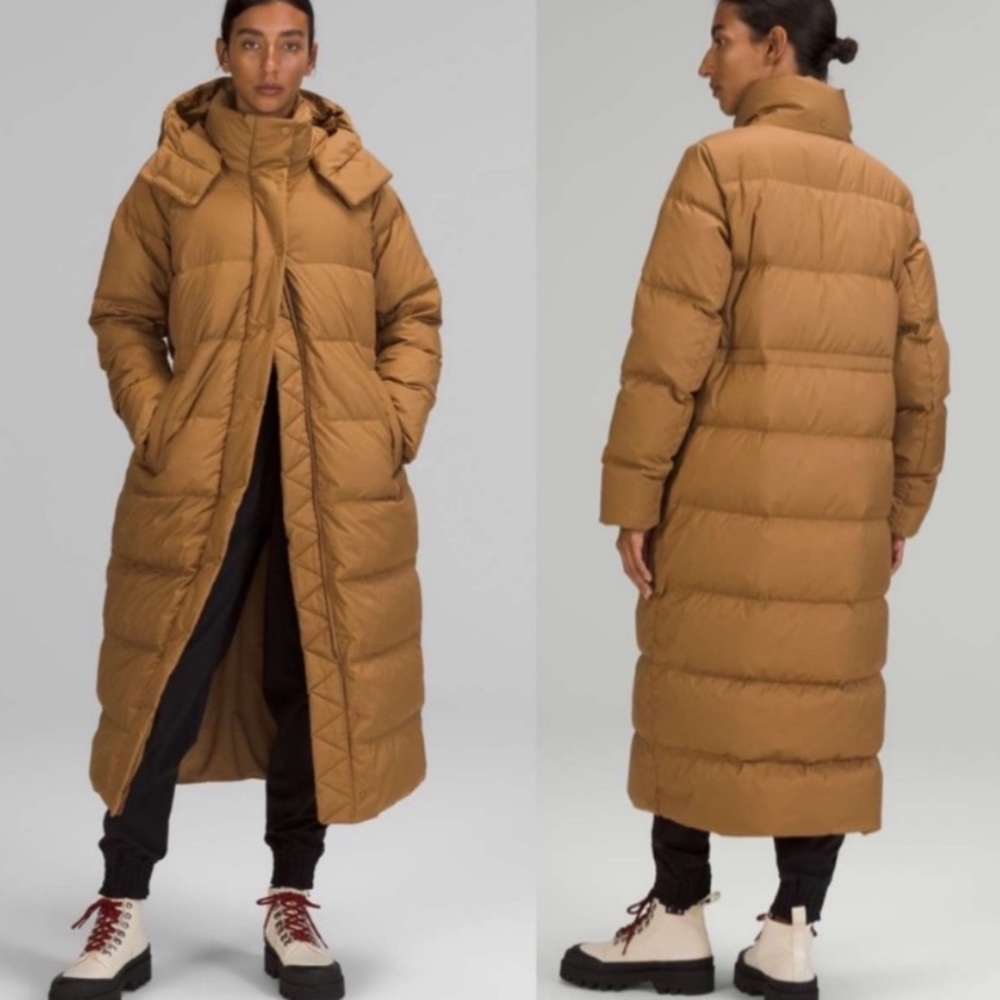 Lululemon Wunder Puff Long Jacket in Brown